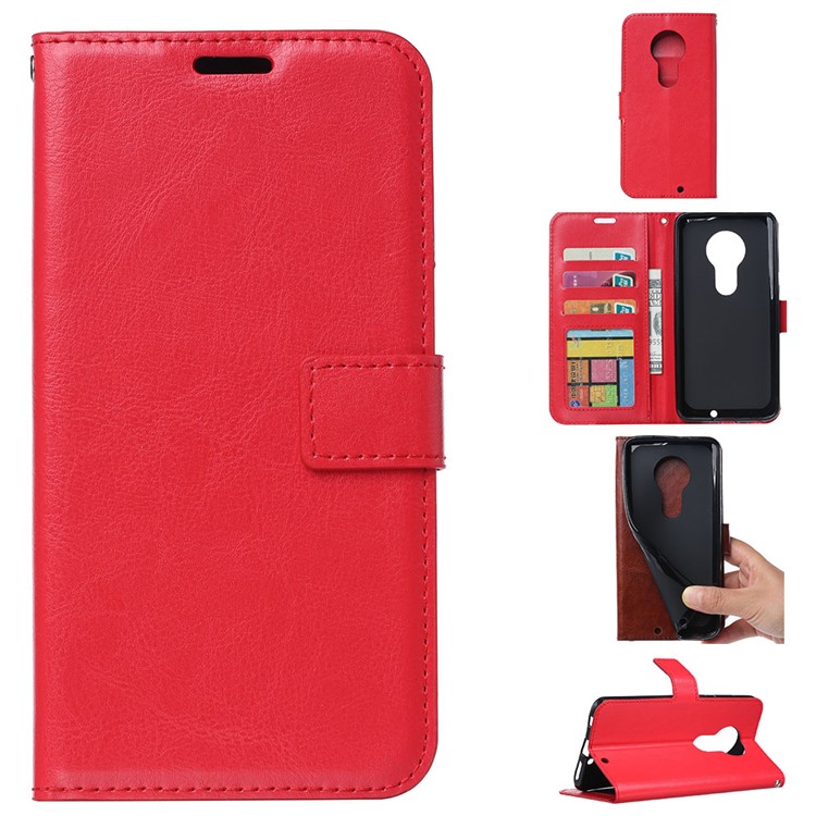 Caso De Couro De Carteira De Textura De Cavalo Louco Com Suporte Para Motorola Moto G7 / G7 Mais - Vermelho-1