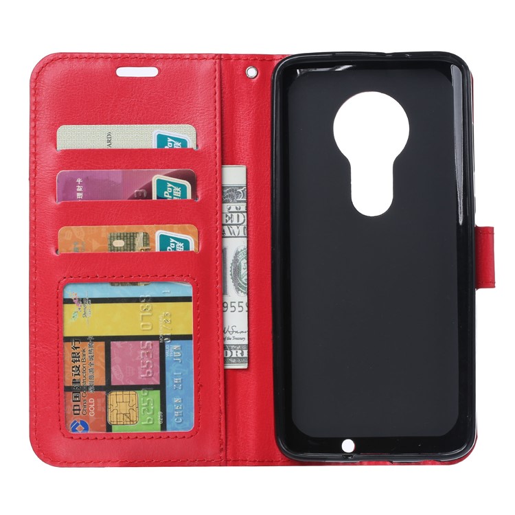 Caso De Couro De Carteira De Textura De Cavalo Louco Com Suporte Para Motorola Moto G7 / G7 Mais - Vermelho-4