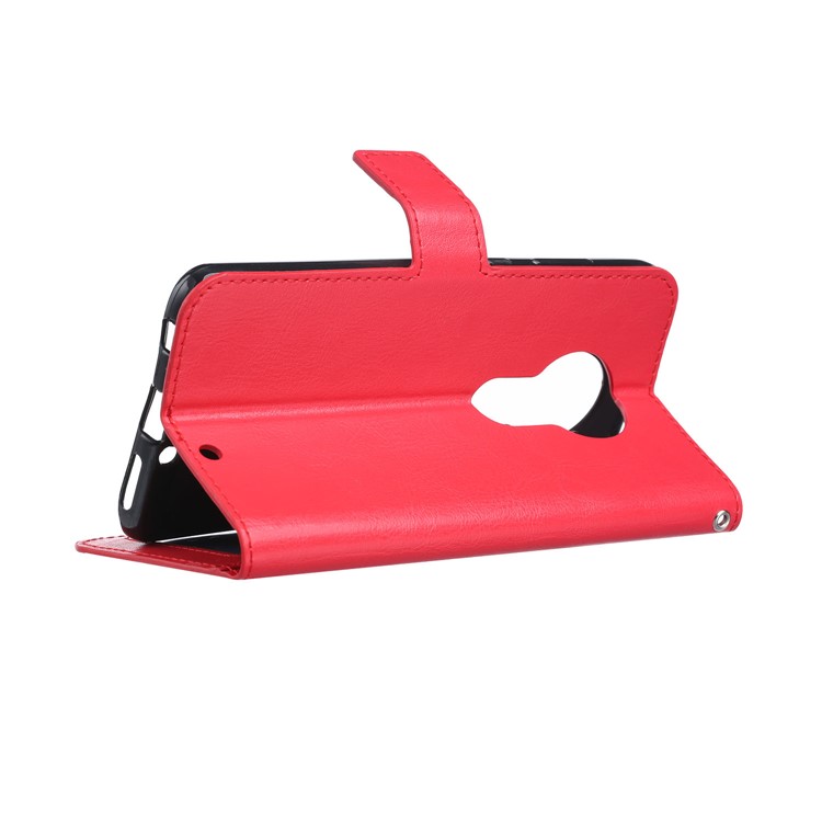Caso De Couro De Carteira De Textura De Cavalo Louco Com Suporte Para Motorola Moto G7 / G7 Mais - Vermelho-5