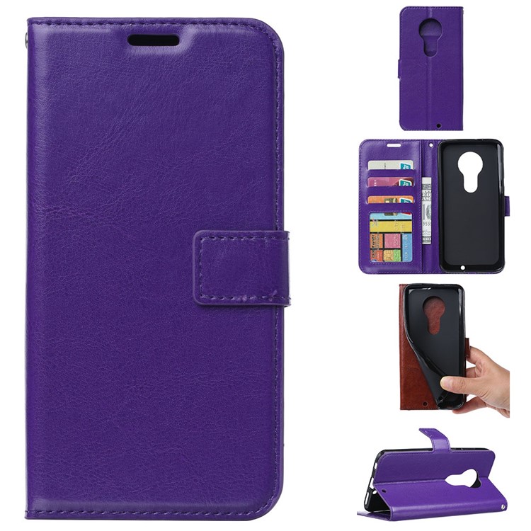 Crazy Horse Texture Wallet Leather Case with Stand for Motorola Moto G7/G7 Plus - Purple-1