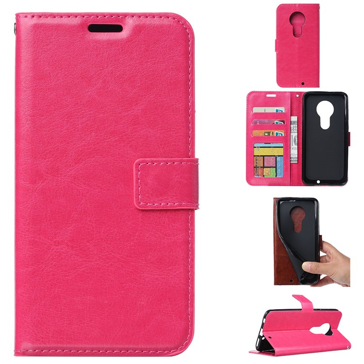 Crazy Horse Wallet Leather Stand Case for Motorola Moto G7 Play - Rose-1