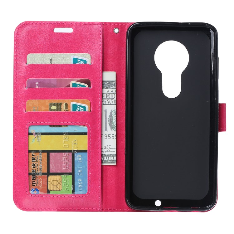 Crazy Horse Wallet Leather Stand Case for Motorola Moto G7 Play - Rose-4