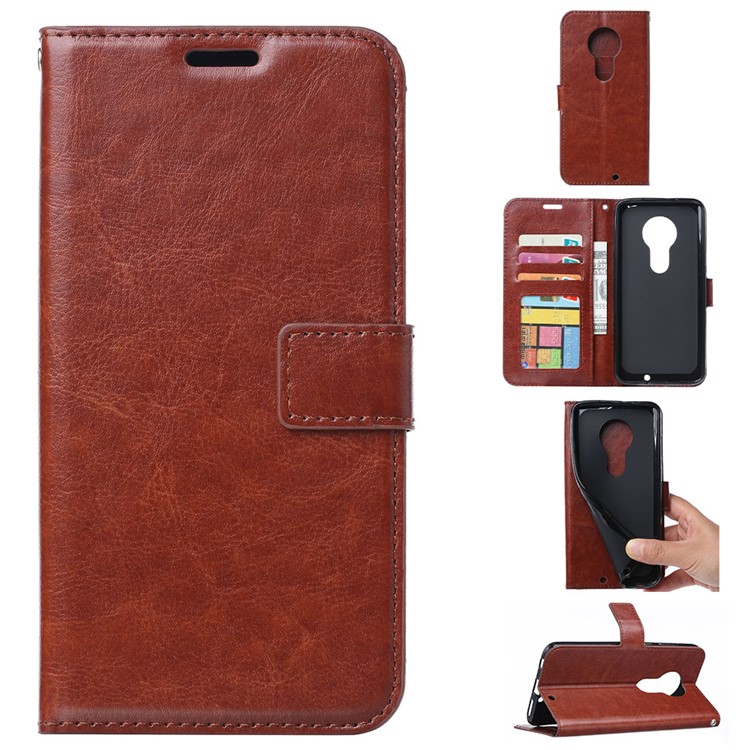 Crazy Horse Wallet Leather Stand Case for Motorola Moto G7 Play - Brown-1