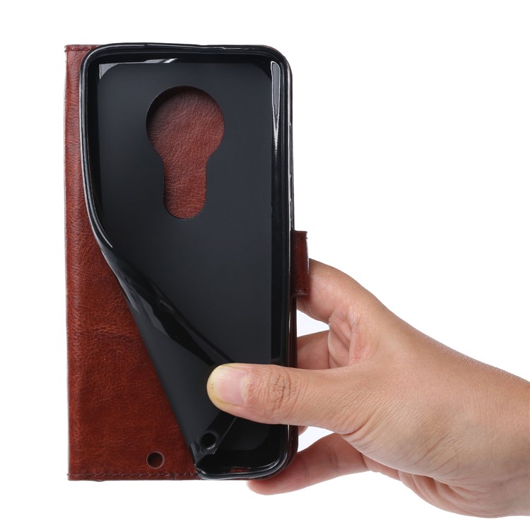 Crazy Horse Wallet Leather Stand Case for Motorola Moto G7 Play - Brown-5