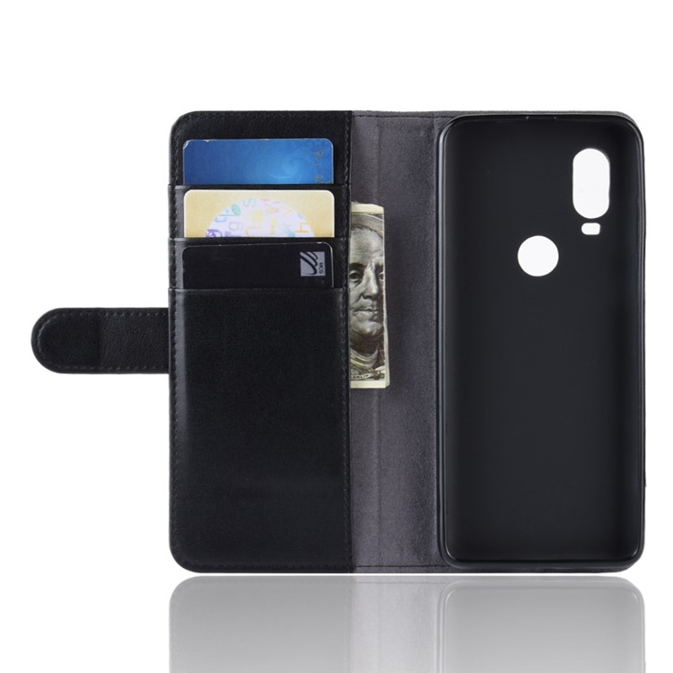 Genuine Split Leather Wallet Stand Protective Shell for Motorola P40 - Black-5