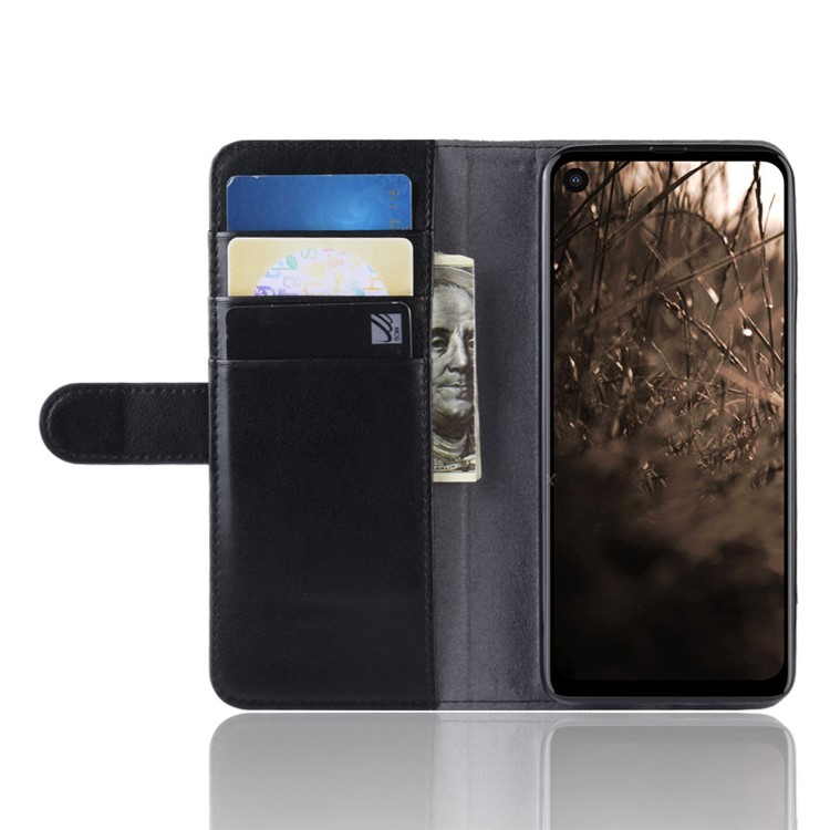 Genuine Split Leather Wallet Stand Protective Shell for Motorola P40 - Black-6