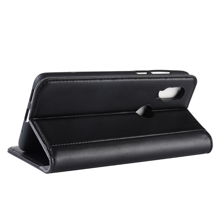 Genuine Split Leather Wallet Stand Protective Shell for Motorola P40 - Black-7