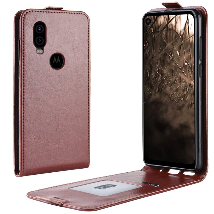 Crazy Horse Vertical Flip Leather Protection Case for Motorola One Vision / P50 - Brown-1