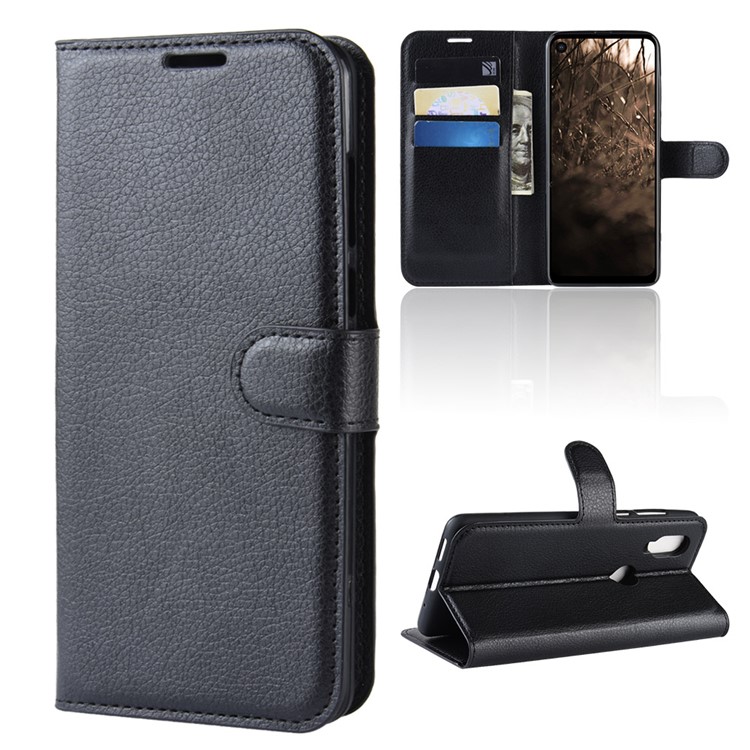 For Motorola P40 Litchi Skin PU Leather Wallet Phone Case - Black-2