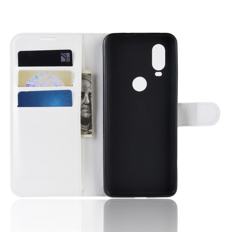 For Motorola One Vision / P50 Litchi Skin PU Leather Wallet Phone Case - White-3