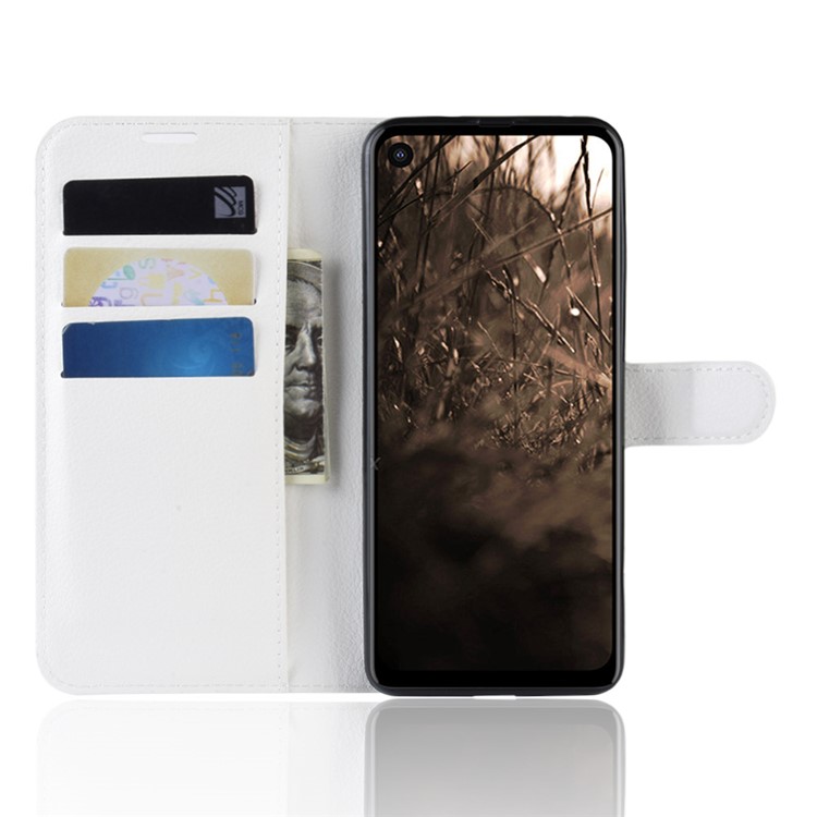 For Motorola One Vision / P50 Litchi Skin PU Leather Wallet Phone Case - White-4