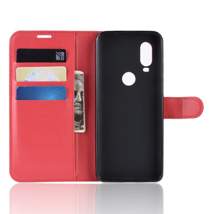 For Motorola One Vision / P50 Litchi Skin PU Leather Wallet Phone Case - Red-3