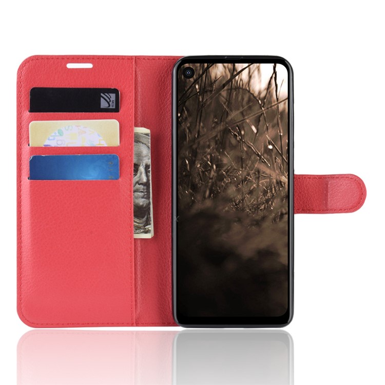 For Motorola One Vision / P50 Litchi Skin PU Leather Wallet Phone Case - Red-4
