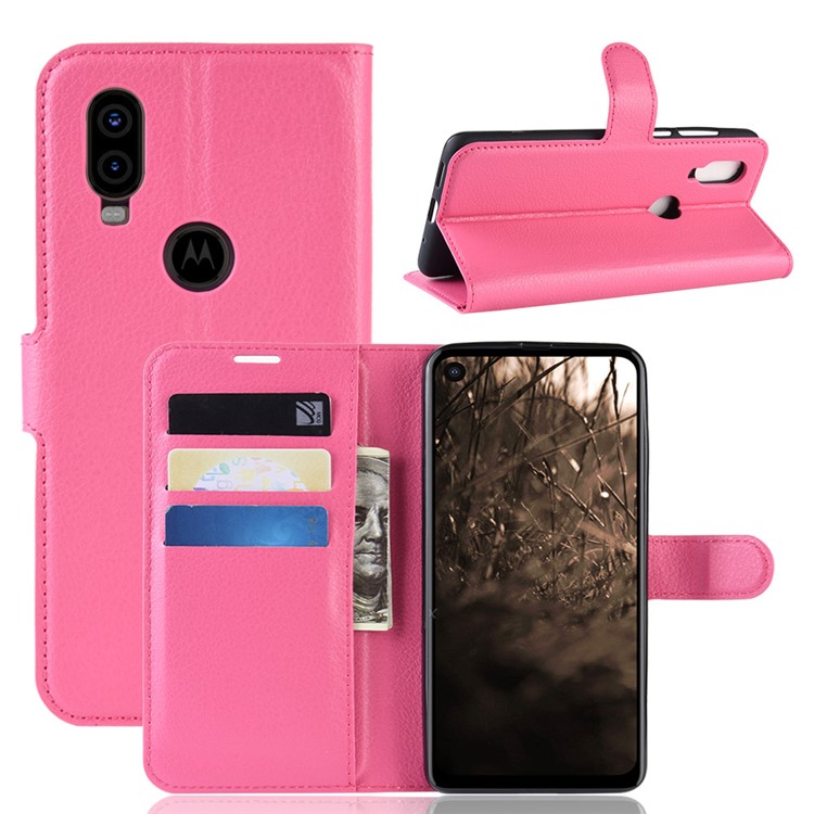 Für Motorola P40 Litschi Haut PU Leder Brieftasche Handyhülle - Rose-1