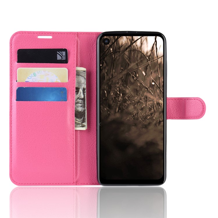 Für Motorola P40 Litschi Haut PU Leder Brieftasche Handyhülle - Rose-4