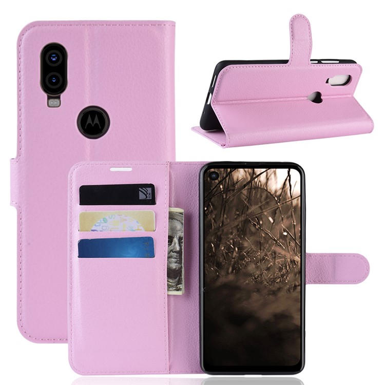 For Motorola P40 Litchi Skin PU Leather Wallet Phone Case - Pink-1