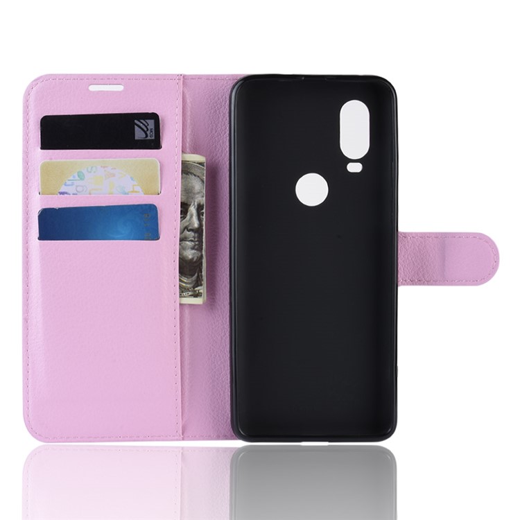 For Motorola P40 Litchi Skin PU Leather Wallet Phone Case - Pink-3