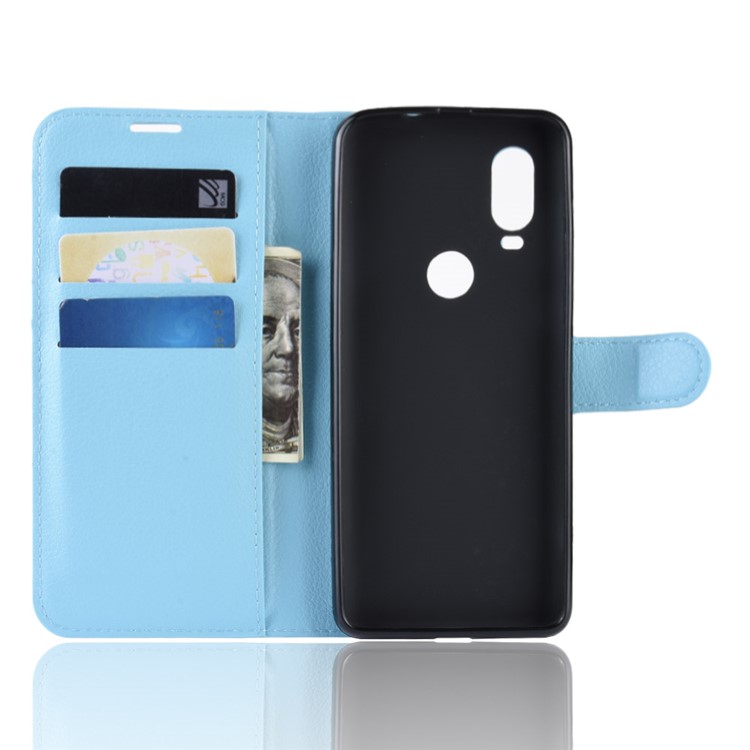 For Motorola P40 Litchi Skin PU Leather Wallet Phone Case - Blue-3