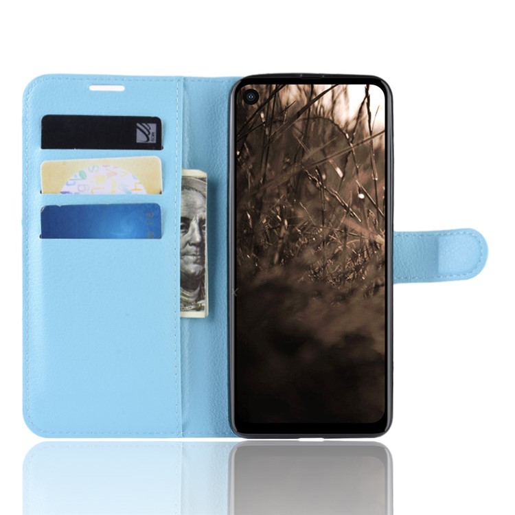 For Motorola P40 Litchi Skin PU Leather Wallet Phone Case - Blue-4