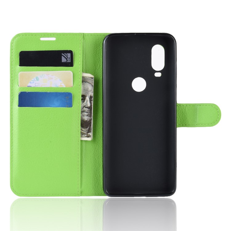 For Motorola P40 Litchi Skin PU Leather Wallet Phone Case - Green-3