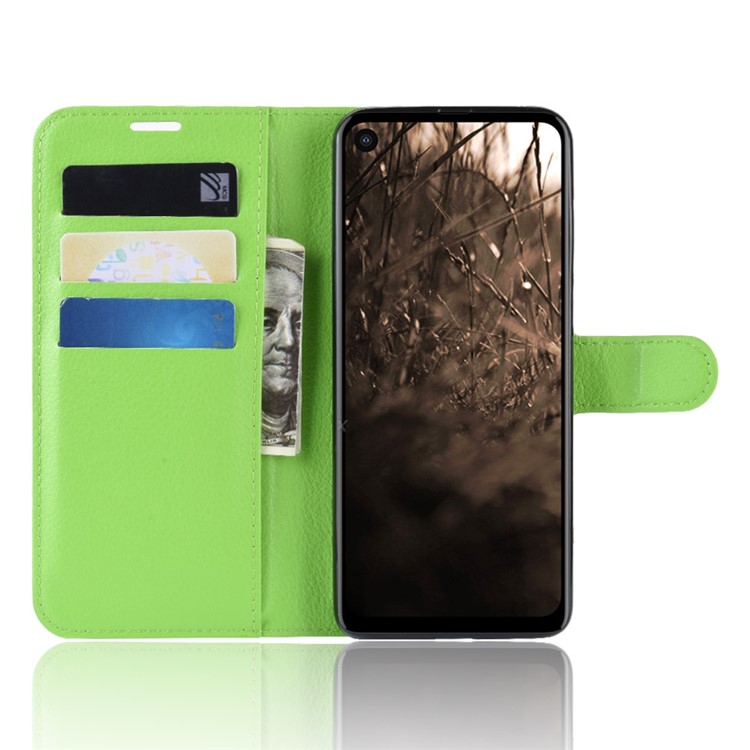 For Motorola P40 Litchi Skin PU Leather Wallet Phone Case - Green-4