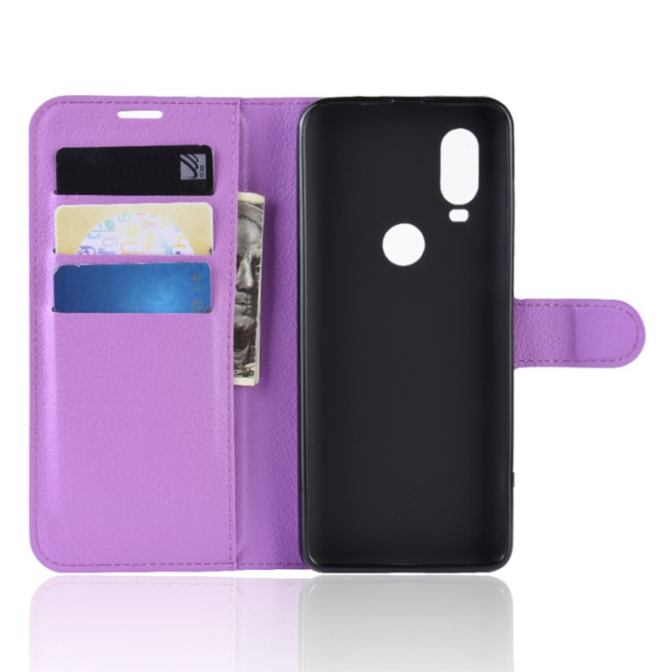 For Motorola One Vision / P50 Litchi Skin PU Leather Wallet Phone Case - Purple-3
