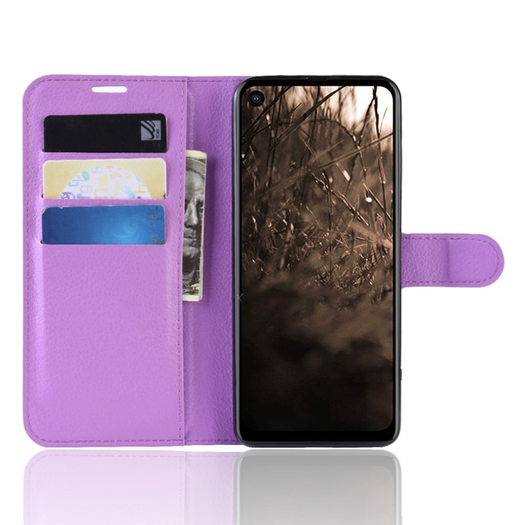 For Motorola One Vision / P50 Litchi Skin PU Leather Wallet Phone Case - Purple-4