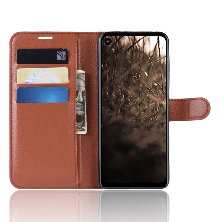 For Motorola One Vision / P50 Litchi Skin PU Leather Wallet Phone Case - Brown-4