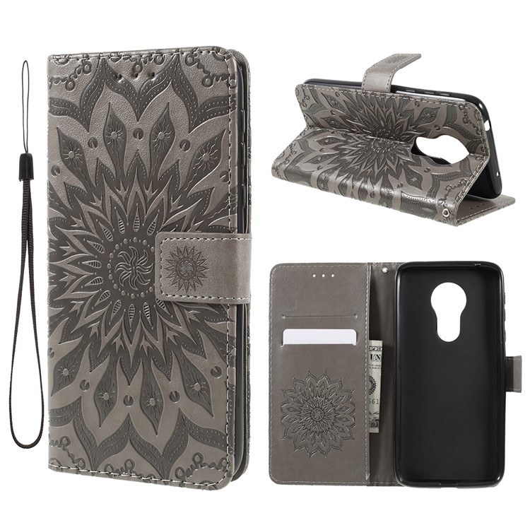 Imprint Sunflower PU Leather Wallet Magnetic Stand Cover for Motorola Moto G7 Play (EU Version) - Grey-1