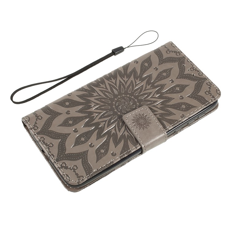 Imprint Sunflower PU Leather Wallet Magnetic Stand Cover for Motorola Moto G7 Play (EU Version) - Grey-10