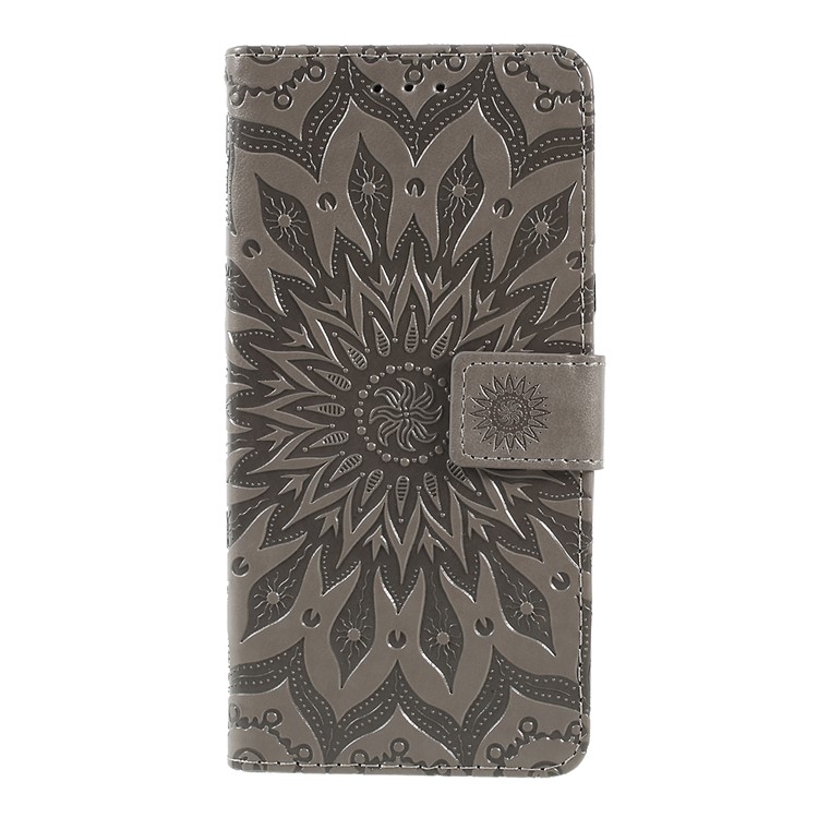 Imprint Sunflower PU Leather Wallet Magnetic Stand Cover for Motorola Moto G7 Play (EU Version) - Grey-3