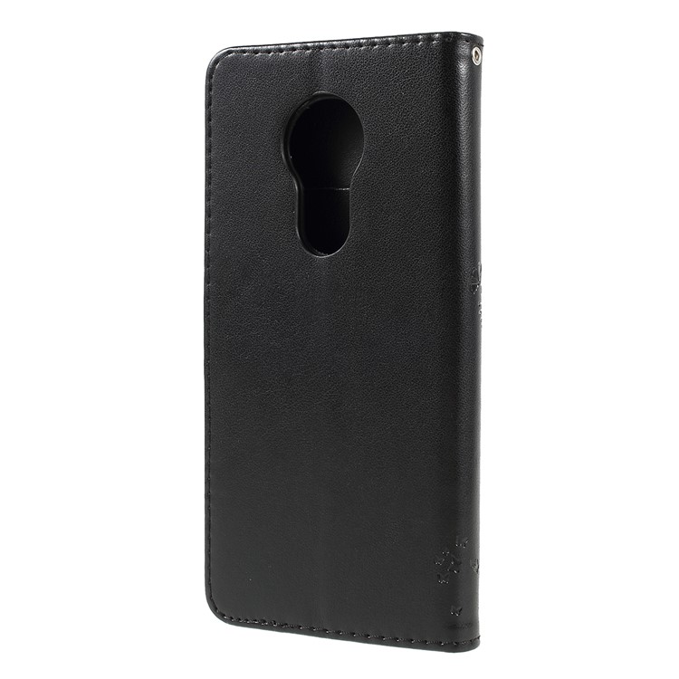 Imprint Cat and Tree Wallet Stand PU Leather Case for Motorola Moto G7 Power (EU Version) - Black-2