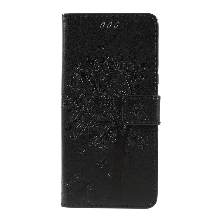 Imprint Cat and Tree Wallet Stand PU Leather Case for Motorola Moto G7 Power (EU Version) - Black-3