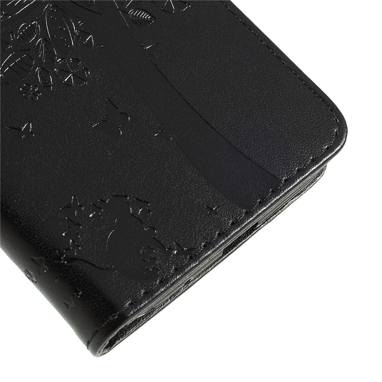 Imprint Cat and Tree Wallet Stand PU Leather Case for Motorola Moto G7 Power (EU Version) - Black-4