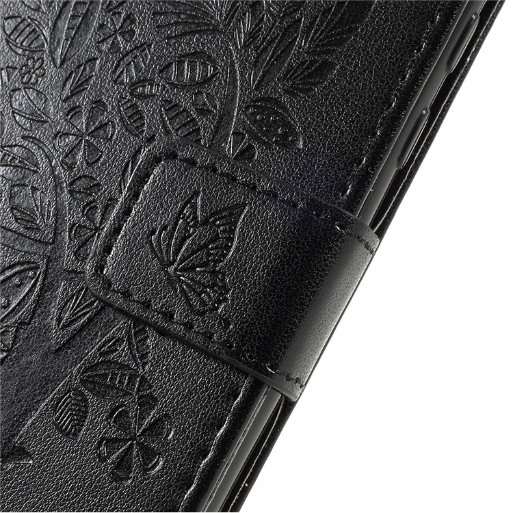 Imprint Cat and Tree Wallet Stand PU Leather Case for Motorola Moto G7 Power (EU Version) - Black-6