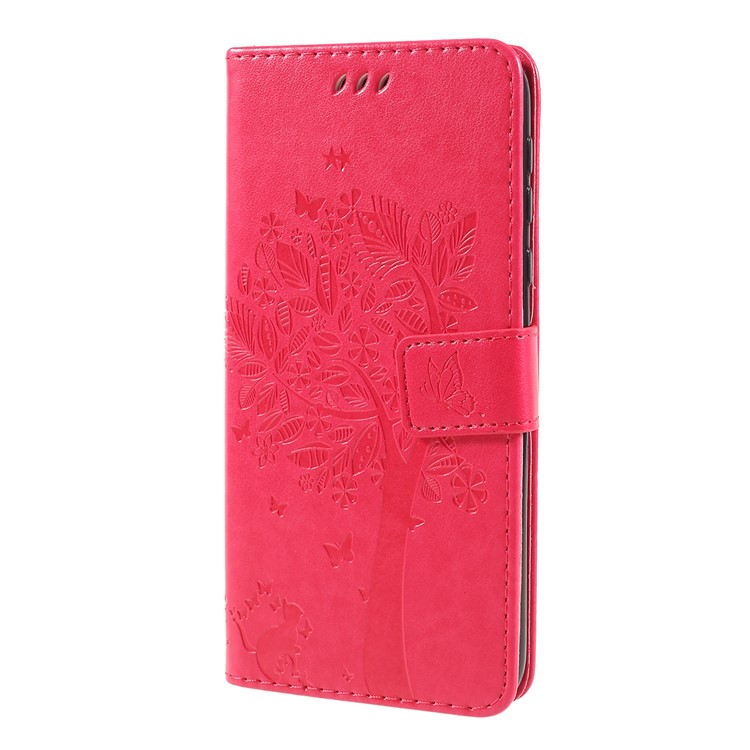 Imprint Cat and Tree Wallet Stand PU Leather Case for Motorola Moto G7 Power (EU Version) - Rose-6