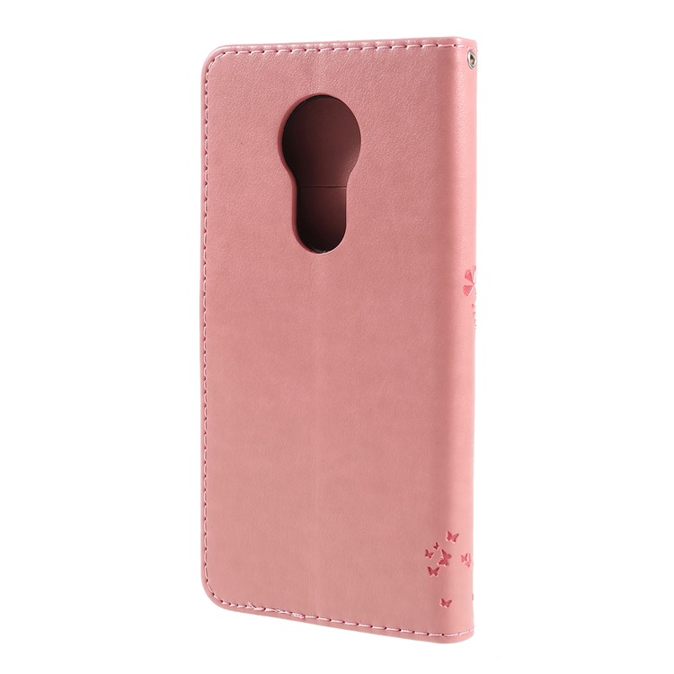 Imprint Cat and Tree Wallet Stand PU Leather Case for Motorola Moto G7 Power (EU Version) - Pink-7