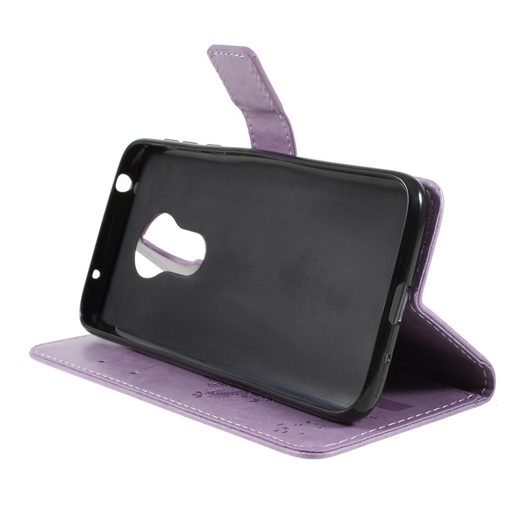 Imprint Cat and Tree Wallet Stand PU Leather Case for Motorola Moto G7 Power (EU Version) - Light Purple-2