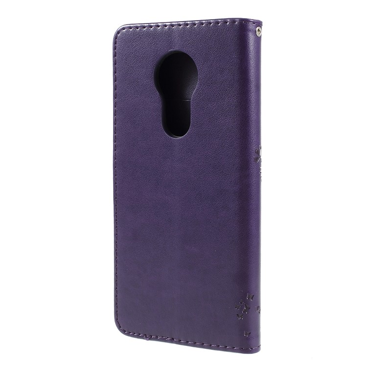 Imprint Cat and Tree Wallet Stand PU Leather Case for Motorola Moto G7 Power (EU Version) - Dark Purple-7