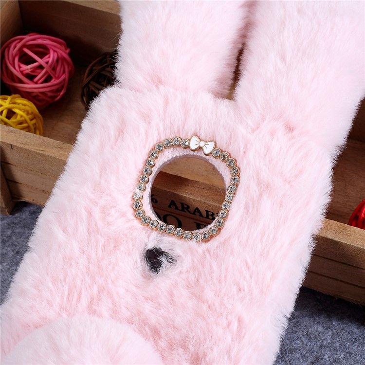 Bunny Design Rhinestone Furry TPU Mobile Casing for Motorola Moto G7 Play (EU Version) - Pink-2