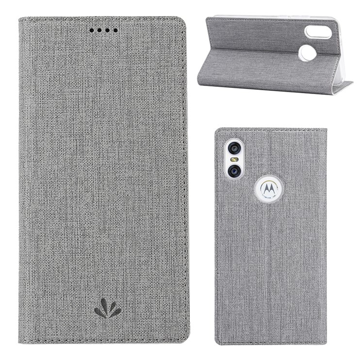 VILI DMX Cross Texture Leather Stand Case with Card Slot for Motorola One / P30 Play - Grey-1