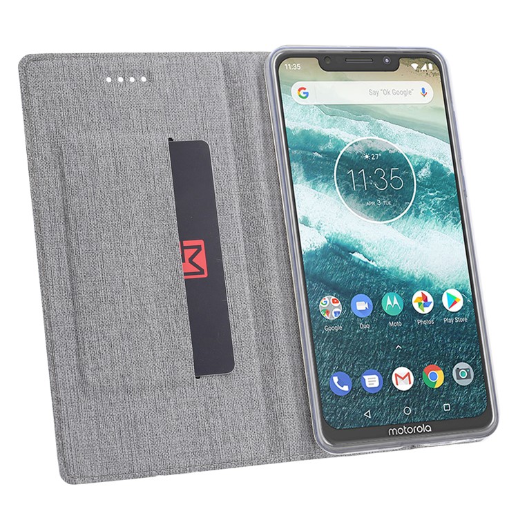 VILI DMX Cross Texture Leather Stand Case with Card Slot for Motorola One / P30 Play - Grey-4