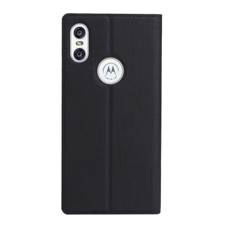 VILI DMX Cross Texture Leather Stand Case with Card Slot for Motorola One / P30 Play - Black-3