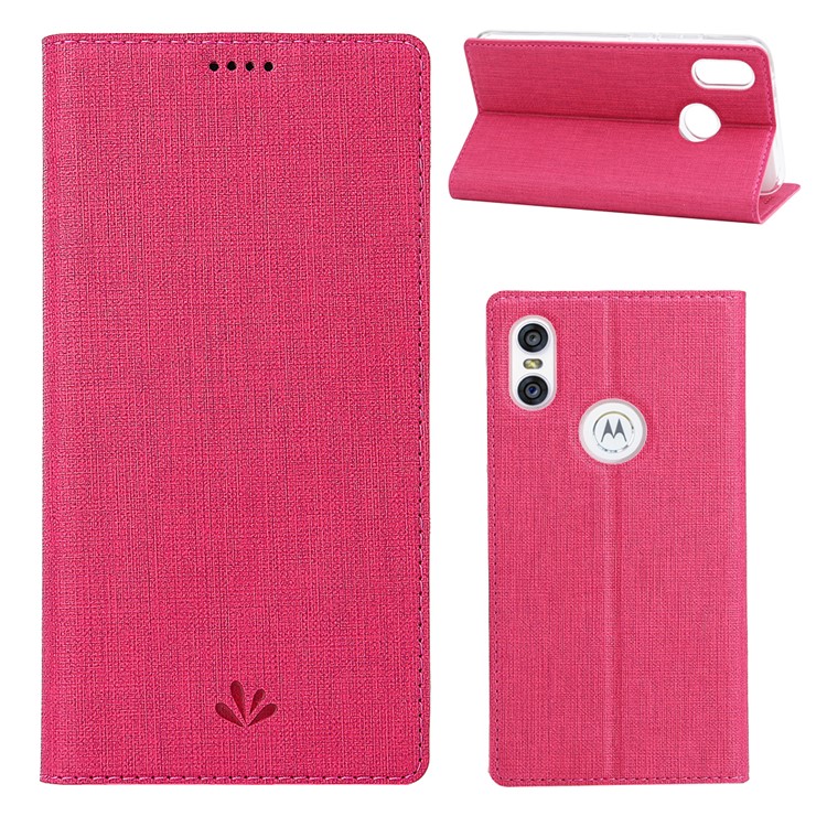 VILI DMX Cross Texture Leather Stand Case with Card Slot for Motorola One / P30 Play - Rose-1
