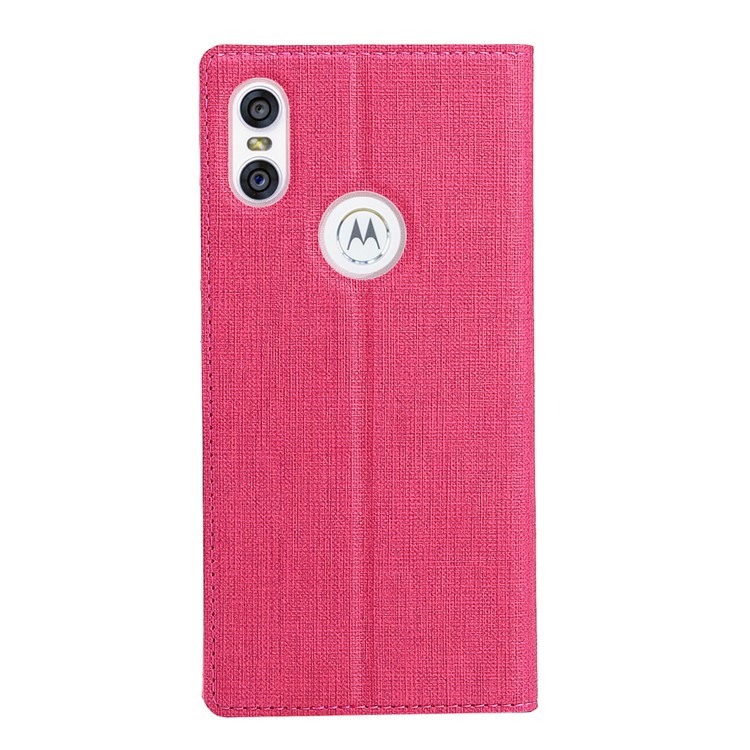 VILI DMX Cross Texture Leather Stand Case with Card Slot for Motorola One / P30 Play - Rose-3