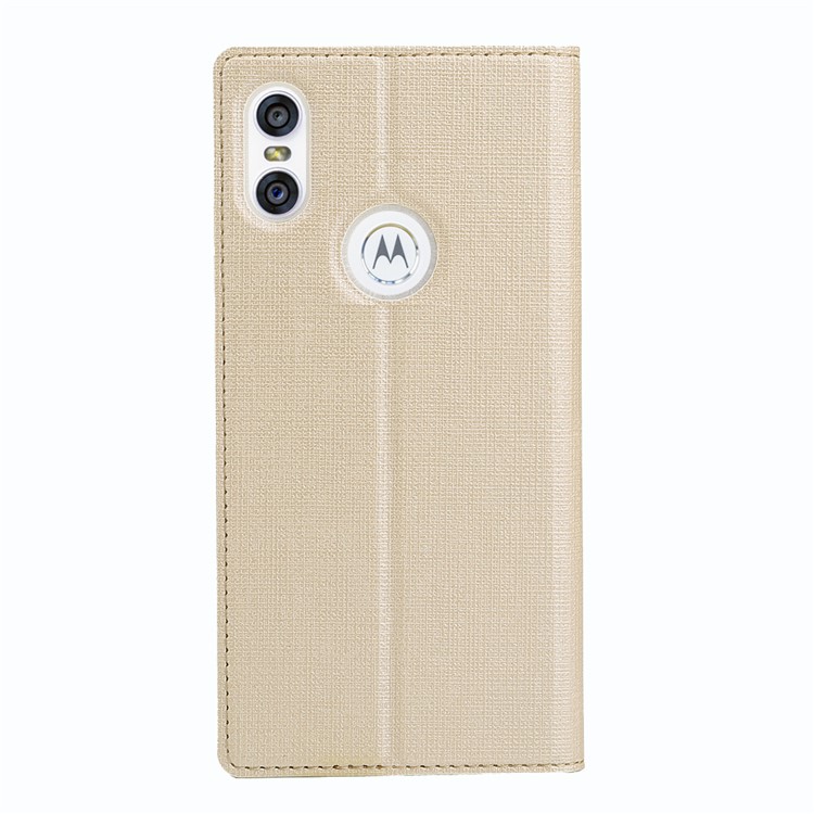VILI DMX Cross Texture Leather Stand Case with Card Slot for Motorola One / P30 Play - Gold-3