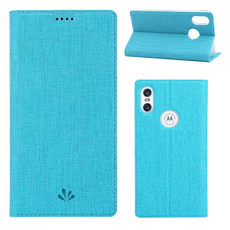 VILI DMX Cross Texture Leather Stand Case with Card Slot for Motorola One / P30 Play - Blue-1