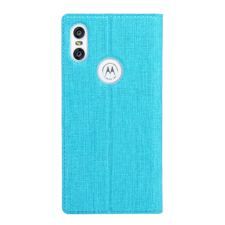 VILI DMX Cross Texture Leather Stand Case with Card Slot for Motorola One / P30 Play - Blue-3