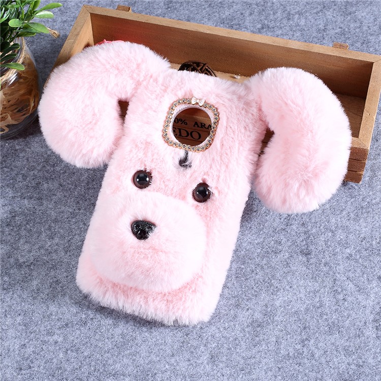 Dog Pattern Fluffy Fur Coated TPU Case Motorola Moto G7 Play (EU Version) - Pink-1