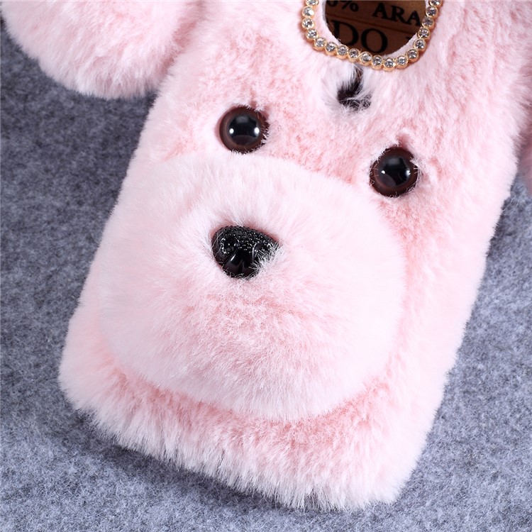 Dog Pattern Fluffy Fur Coated TPU Case Motorola Moto G7 Play (EU Version) - Pink-3